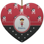 Girl's Pirate & Dots Heart Ceramic Ornament w/ Name or Text