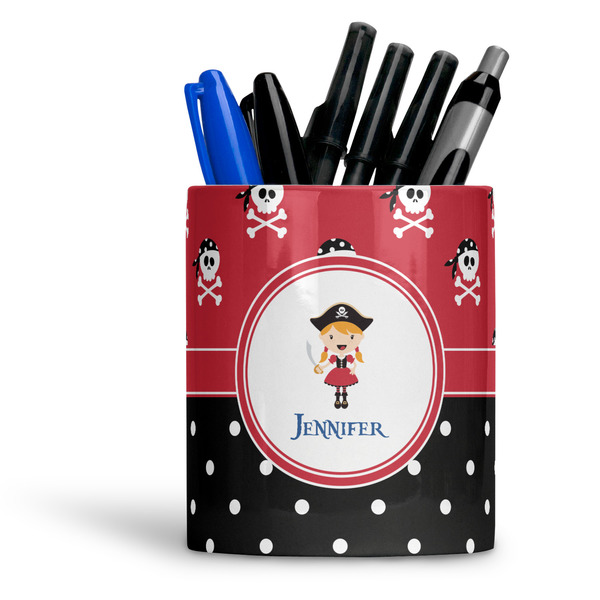 Custom Girl's Pirate & Dots Ceramic Pen Holder