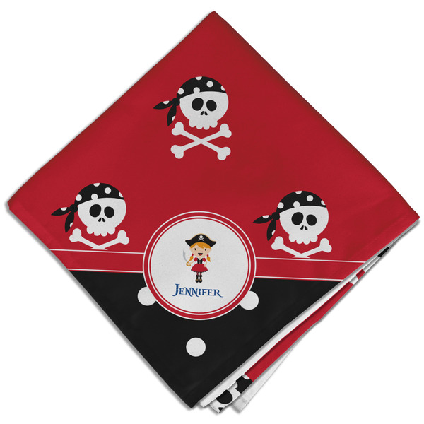 Custom Girl's Pirate & Dots Cloth Dinner Napkin - Single w/ Name or Text