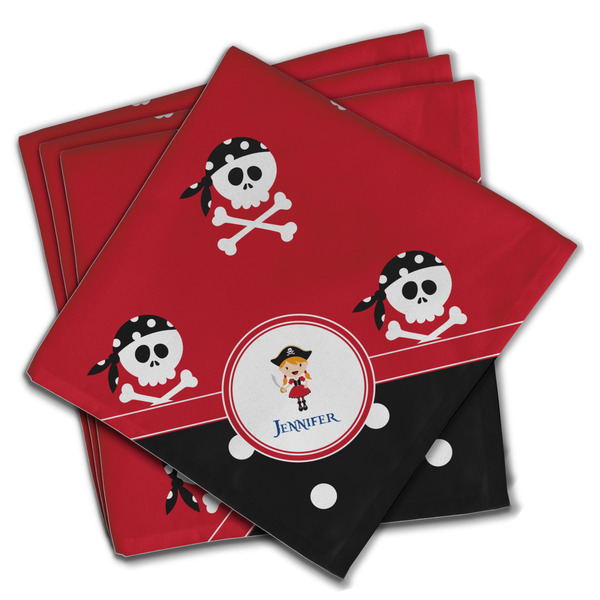 Custom Girl's Pirate & Dots Cloth Napkins (Set of 4) (Personalized)