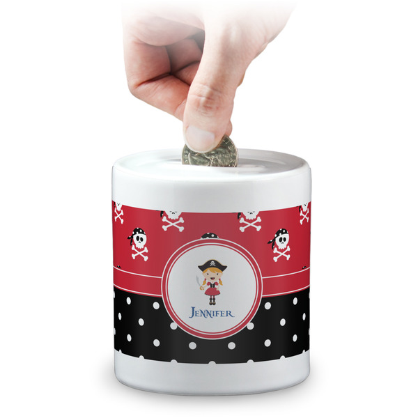 Custom Girl's Pirate & Dots Coin Bank (Personalized)