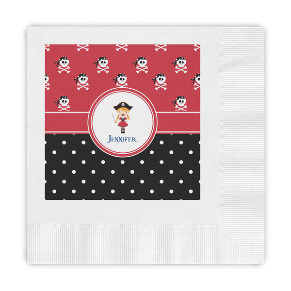 Custom Girl's Pirate & Dots Embossed Decorative Napkins (Personalized)