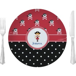 Girl's Pirate & Dots Glass Lunch / Dinner Plate 10" (Personalized)