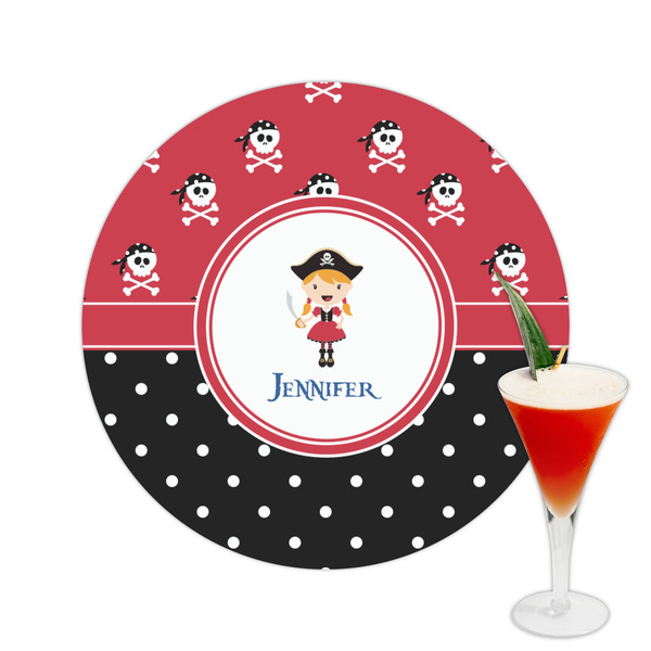 Custom Girl's Pirate & Dots Printed Drink Topper -  2.5" (Personalized)