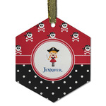 Girl's Pirate & Dots Flat Glass Ornament - Hexagon w/ Name or Text