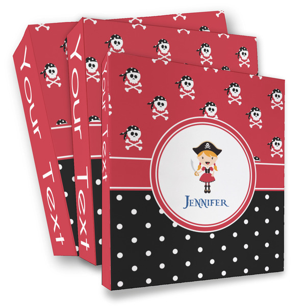 Custom Girl's Pirate & Dots 3 Ring Binder - Full Wrap (Personalized)