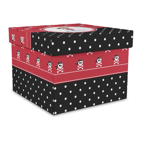 Custom Girl's Pirate & Dots Gift Box with Lid - Canvas Wrapped - Large (Personalized)