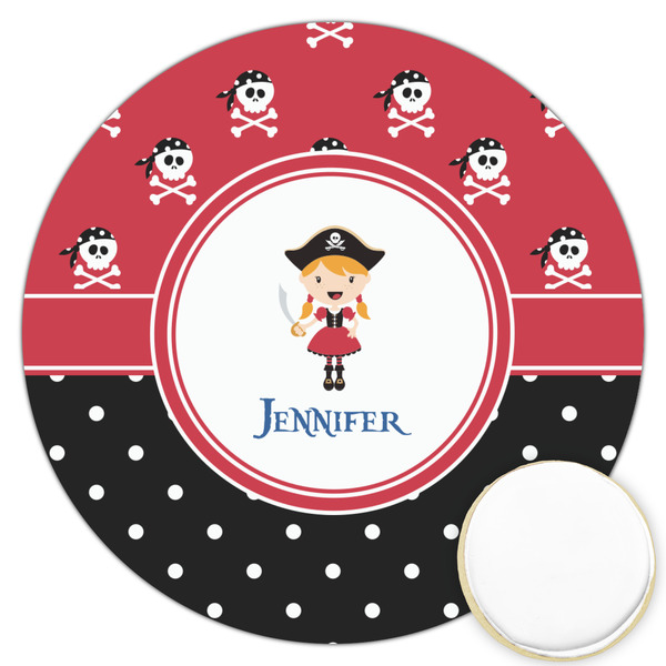 Custom Girl's Pirate & Dots Printed Cookie Topper - 3.25" (Personalized)