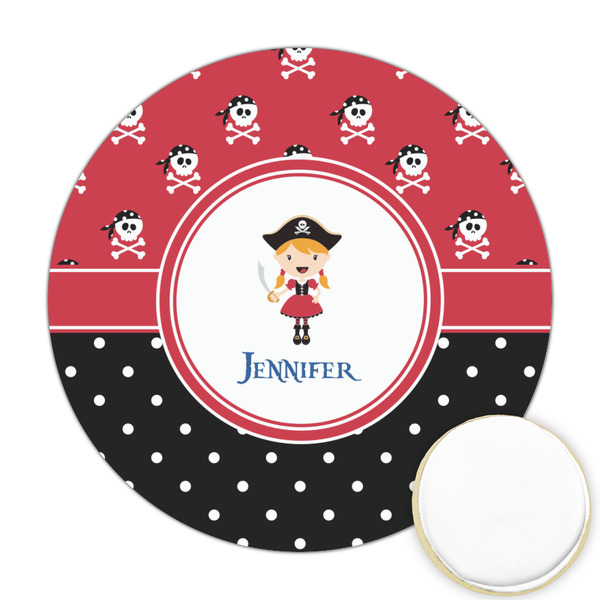 Custom Girl's Pirate & Dots Printed Cookie Topper - 2.5" (Personalized)