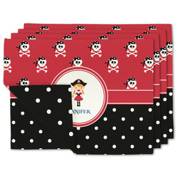 Girl's Pirate & Dots Double-Sided Linen Placemat - Set of 4 w/ Name or Text