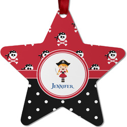 Girl's Pirate & Dots Metal Star Ornament - Double Sided w/ Name or Text