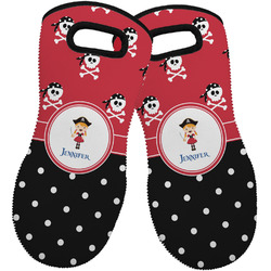 Girl's Pirate & Dots Neoprene Oven Mitts - Set of 2 w/ Name or Text