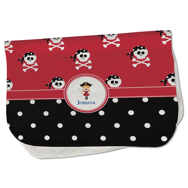 Custom Girl's Pirate & Dots Burp Cloth - Fleece w/ Name or Text