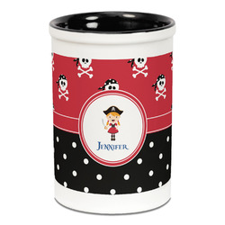 Girl's Pirate & Dots Ceramic Pencil Holders - Black