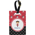 Girl's Pirate & Dots Plastic Luggage Tag - Rectangular w/ Name or Text