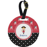 Girl's Pirate & Dots Plastic Luggage Tag - Round (Personalized)