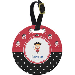 Girl's Pirate & Dots Plastic Luggage Tag - Round (Personalized)