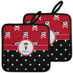 Girl's Pirate & Dots Pot Holders - Set of 2 w/ Name or Text