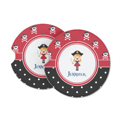 Girl's Pirate & Dots Sandstone Car Coasters - Set of 2 (Personalized)