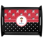 Girl's Pirate & Dots Black Wooden Tray - Large (Personalized)