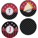 Girl's Pirate & Dots Set of 4 Glass Appetizer / Dessert Plate 8" (Personalized)