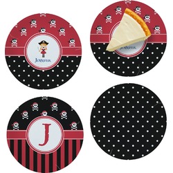 Girl's Pirate & Dots Set of 4 Glass Appetizer / Dessert Plate 8" (Personalized)