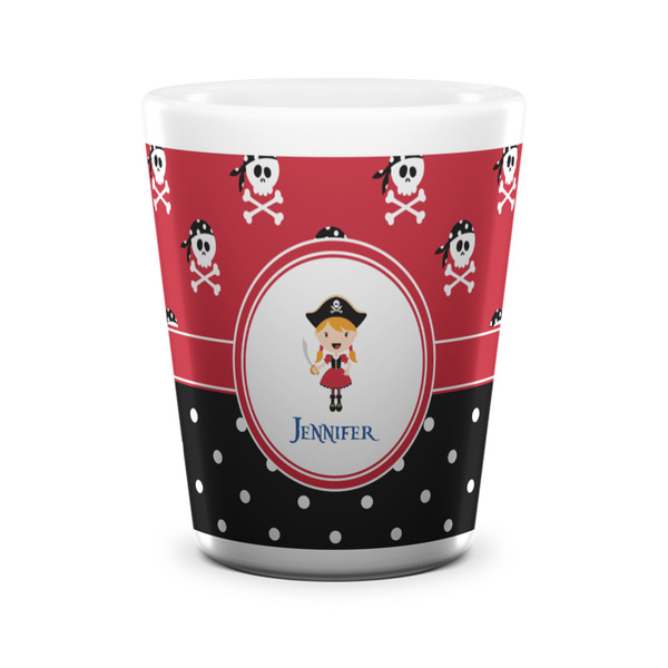 Custom Girl's Pirate & Dots Ceramic Shot Glass - 1.5 oz - White - Single (Personalized)