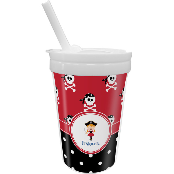 Custom Girl's Pirate & Dots Sippy Cup with Straw (Personalized)