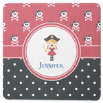 Girl's Pirate & Dots Square Rubber Backed Coaster (Personalized)