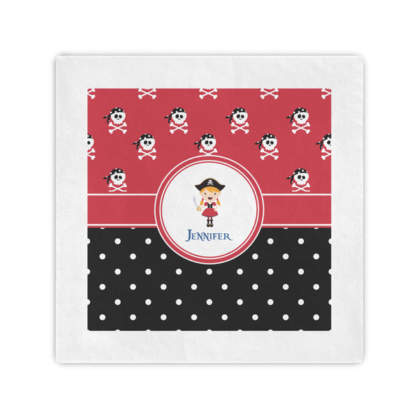 Custom Girl's Pirate & Dots Standard Cocktail Napkins (Personalized)