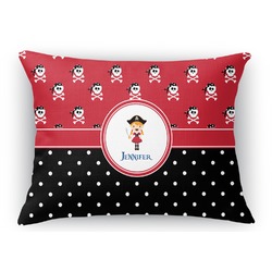 Girl's Pirate & Dots Rectangular Throw Pillow Case - 12"x18" (Personalized)