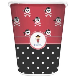 Girl's Pirate & Dots Waste Basket - Single Sided (White) (Personalized)