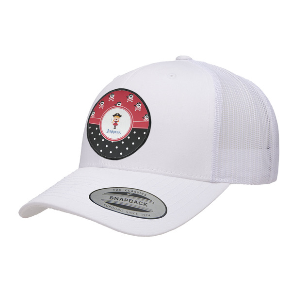 Custom Girl's Pirate & Dots Trucker Hat - White (Personalized)