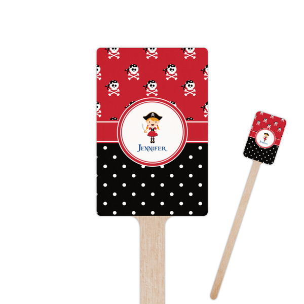 Custom Girl's Pirate & Dots 6.25" Rectangle Wooden Stir Sticks - Double Sided (Personalized)