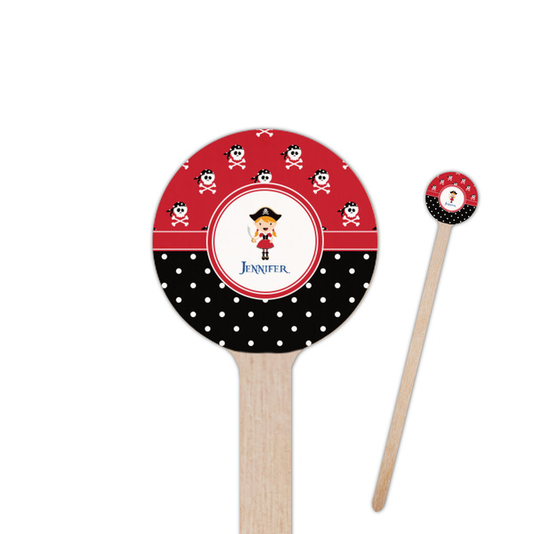 Custom Girl's Pirate & Dots 7.5" Round Wooden Stir Sticks - Double Sided (Personalized)