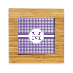 Gingham Print Bamboo Trivet with Ceramic Tile Insert (Personalized)