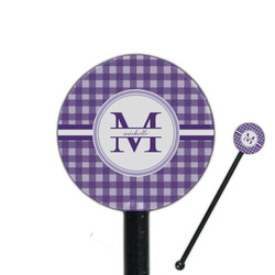 Gingham Print 5.5" Round Plastic Stir Sticks - Black - Double Sided (Personalized)