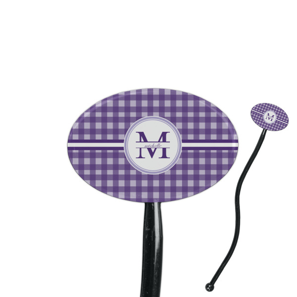 Custom Gingham Print 7" Oval Plastic Stir Sticks - Black - Double Sided (Personalized)