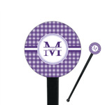 Gingham Print 7" Round Plastic Stir Sticks - Black - Single Sided (Personalized)