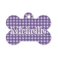 Gingham Print Bone Shaped Dog ID Tag - Small (Personalized)