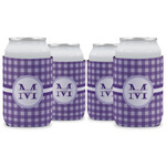 Gingham Print Can Cooler (12 oz) - Set of 4 w/ Name and Initial