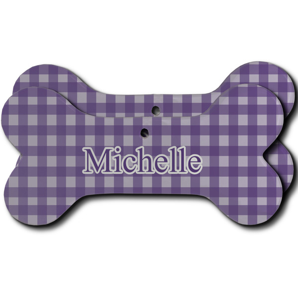 Custom Gingham Print Ceramic Dog Ornament - Front & Back w/ Name and Initial