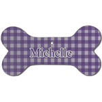 Gingham Print Ceramic Dog Ornament - Front w/ Name and Initial