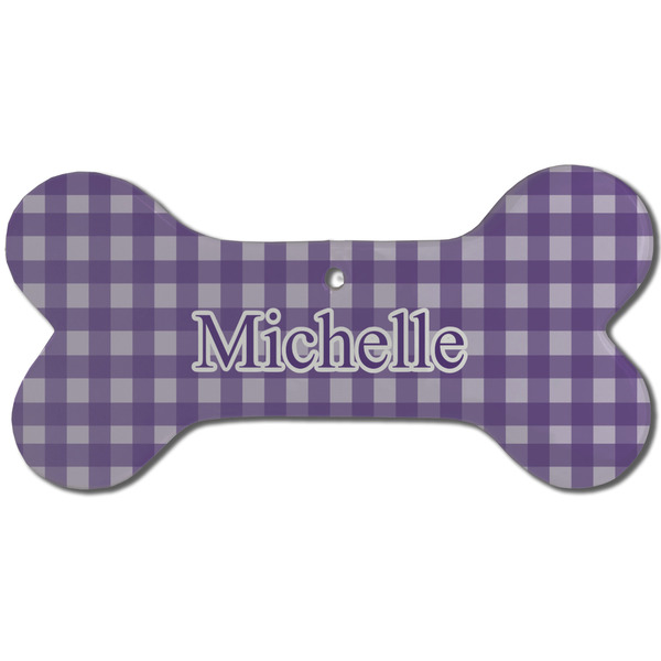 Custom Gingham Print Ceramic Dog Ornament - Front w/ Name and Initial