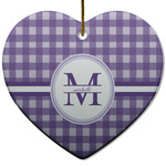 Gingham Print Heart Ceramic Ornament w/ Name and Initial