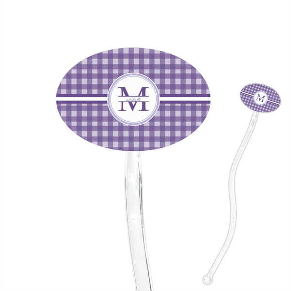 Custom Gingham Print 7" Oval Plastic Stir Sticks - Clear (Personalized)