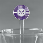 Gingham Print 7" Round Plastic Stir Sticks - Clear (Personalized)