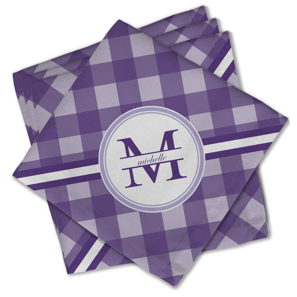 Custom Gingham Print Cloth Cocktail Napkins - Set of 4 w/ Name and Initial