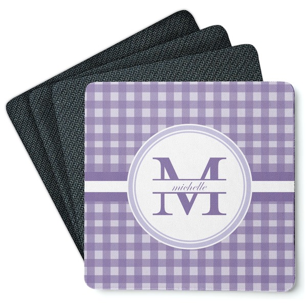 Custom Gingham Print Square Rubber Backed Coasters - Set of 4 (Personalized)