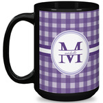 Gingham Print 15 Oz Coffee Mug - Black (Personalized)